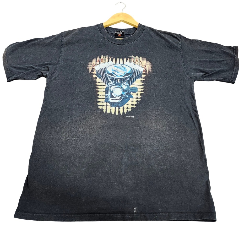 VTG Harley-Davidson T-Shirt Mens L 1999 Engine Cancun Mexico Black Graphic Tee